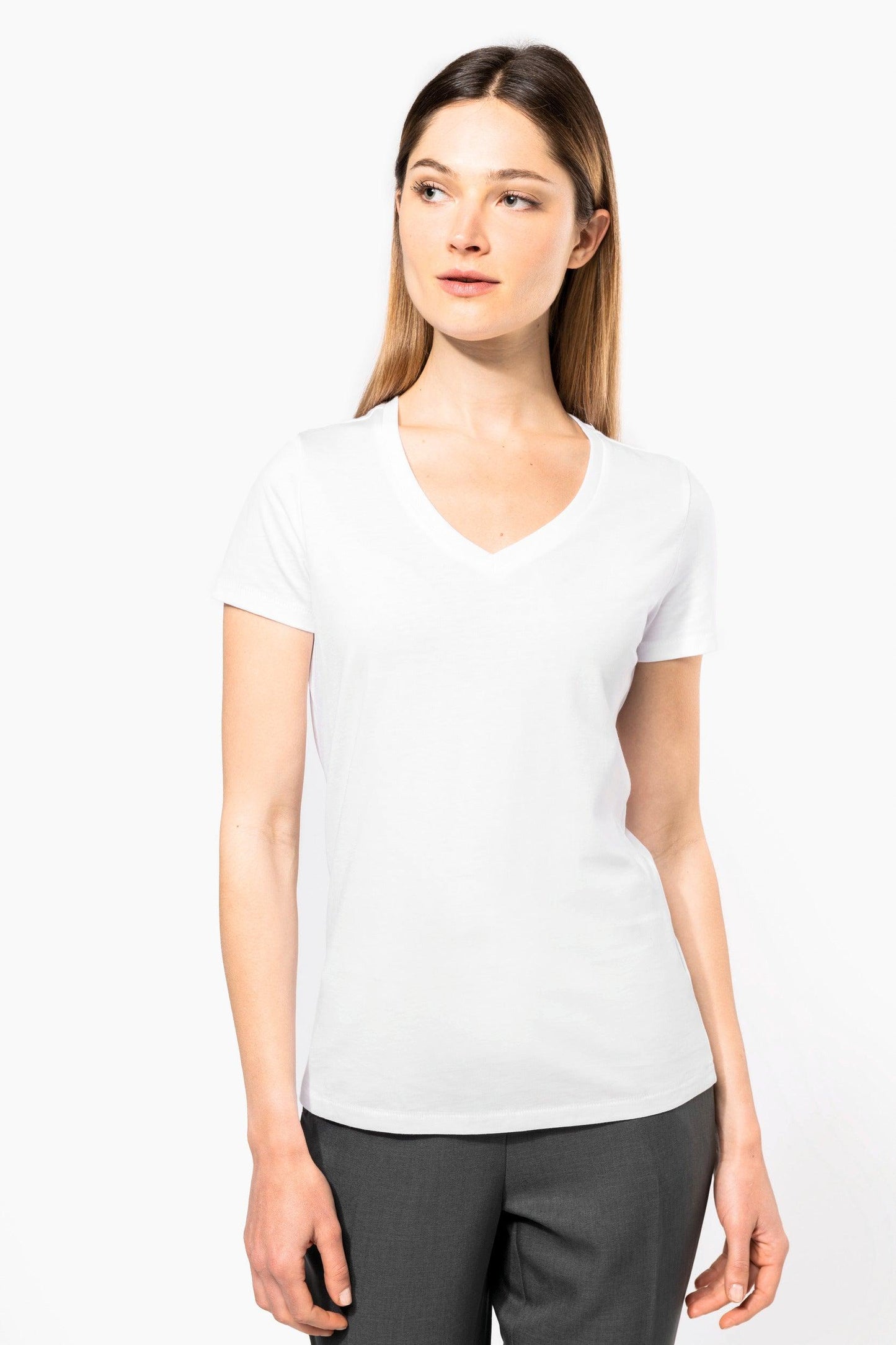 T-shirt Supima® col V manches courtes femme - La-broderie