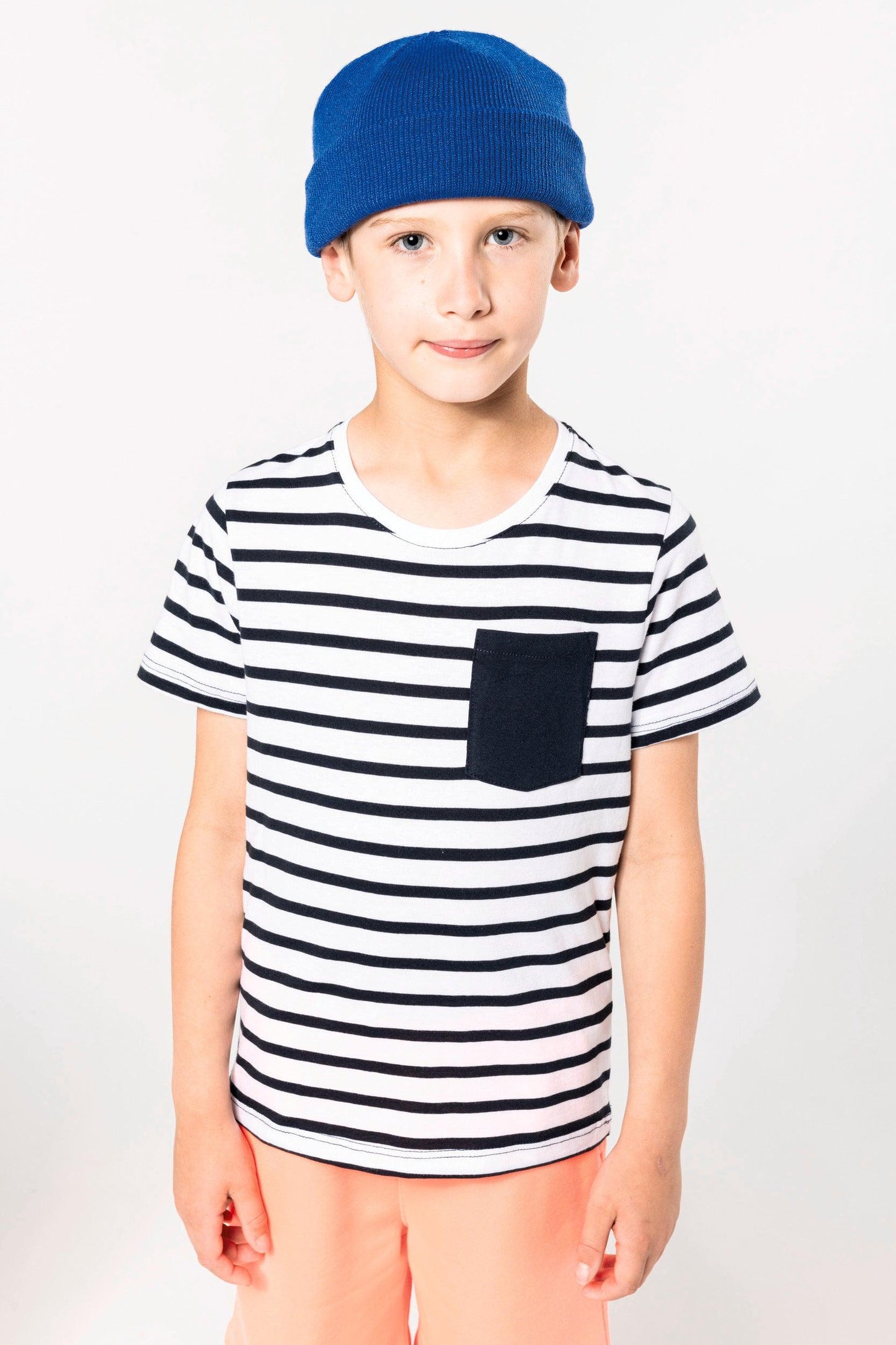 T-shirt rayé marin avec poche manches courtes enfant - La-broderie