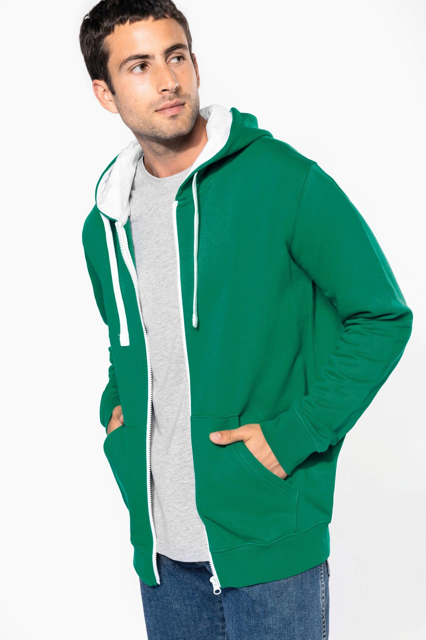 Sweat-shirt zippé capuche contrastée - La-broderie