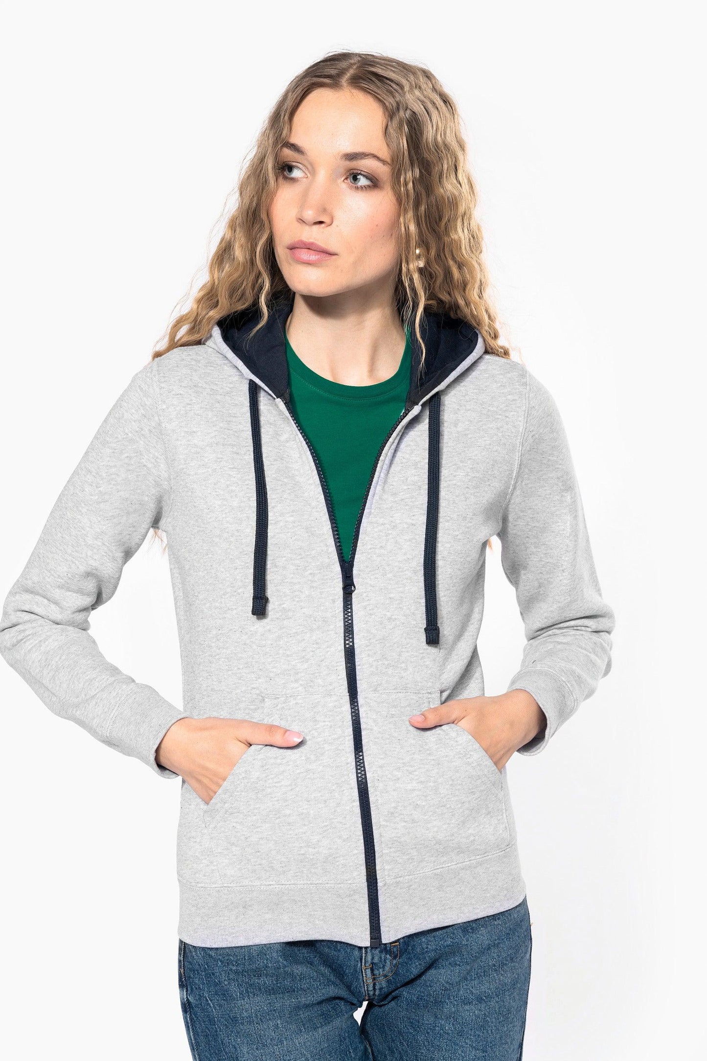 Sweat-shirt zippé capuche contrastée femme - La-broderie