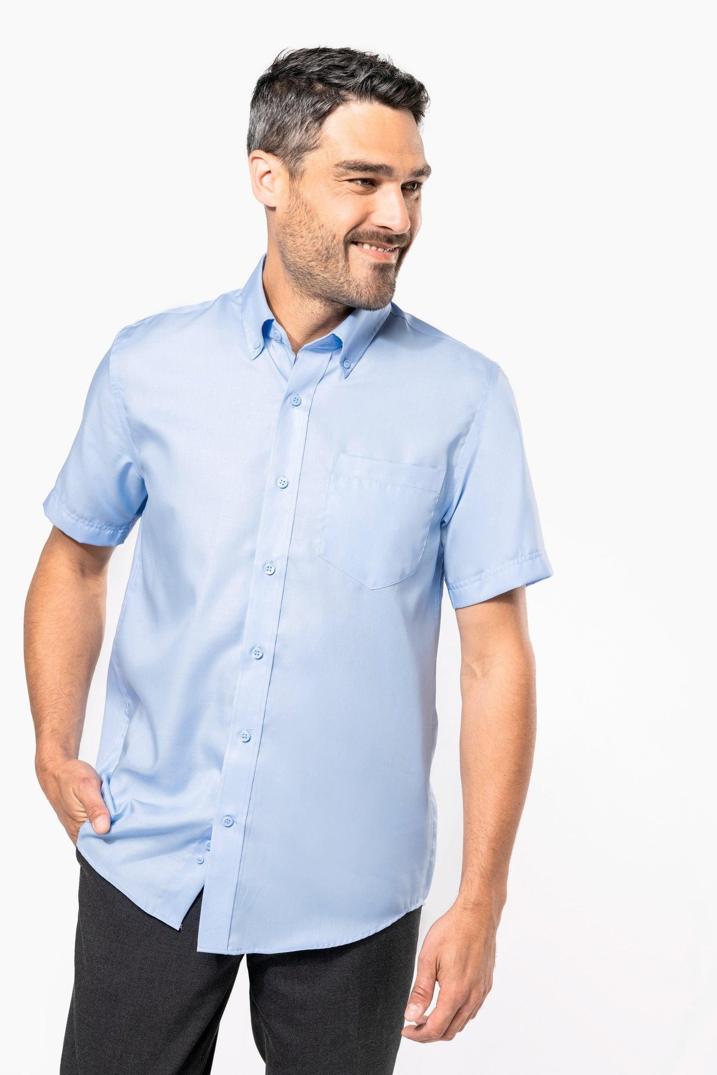 Chemise micro-sergé manches courtes sans repassage - La-broderie