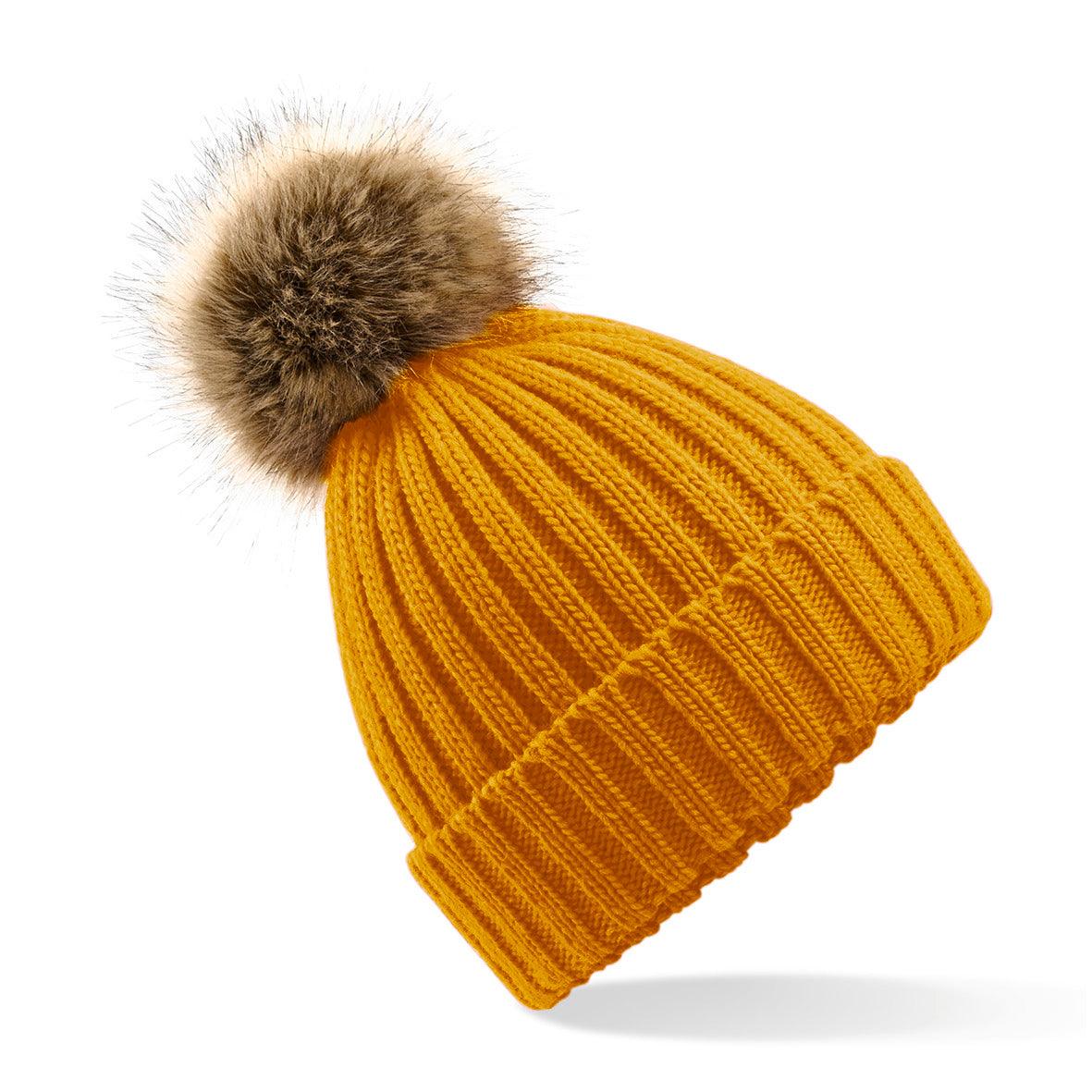 Bonnet epais avec pompon en fausse fourrure - La-broderie