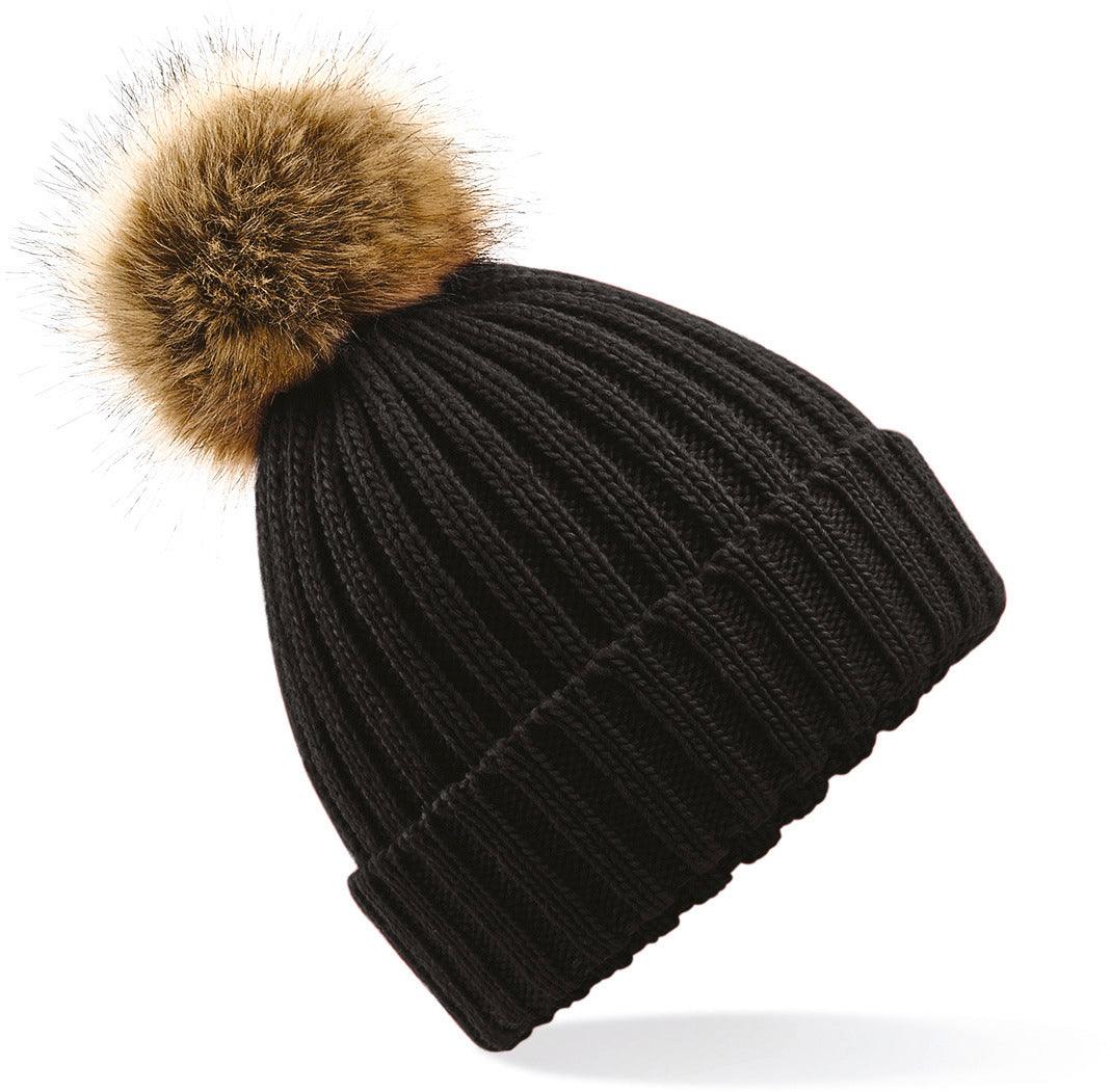 Bonnet epais avec pompon en fausse fourrure - La-broderie