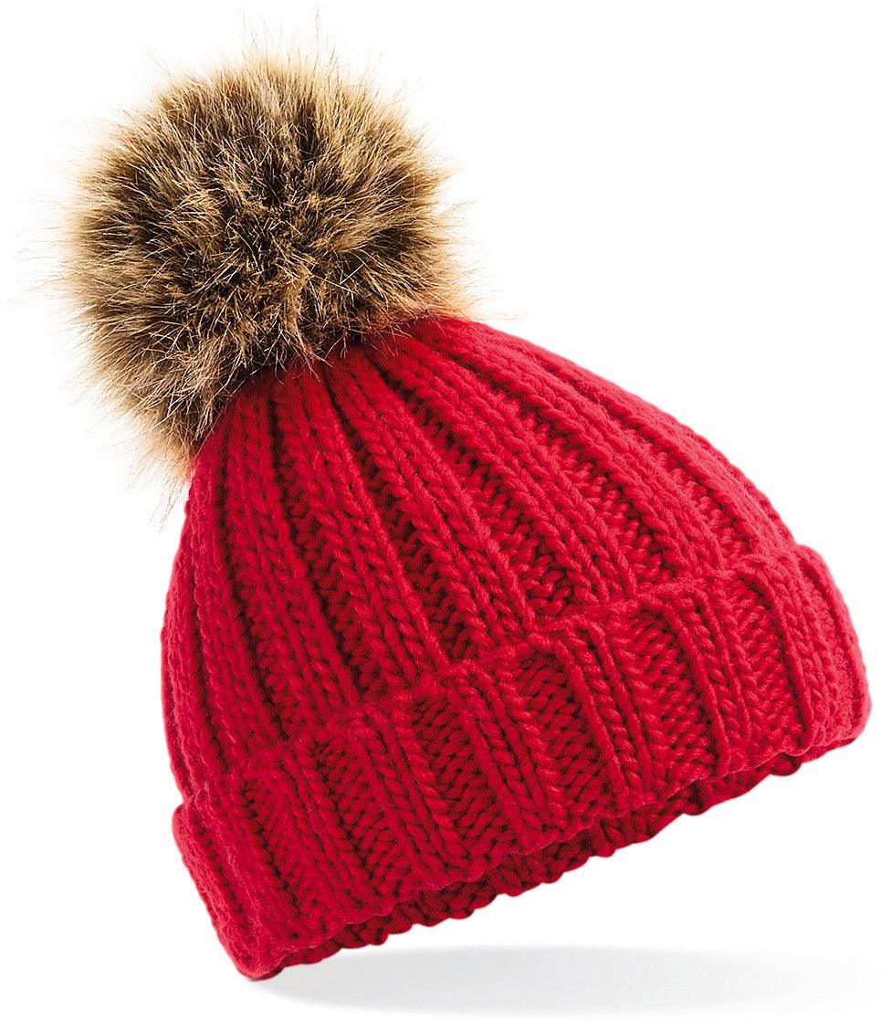 Bonnet epais avec pompon en fausse fourrure - La-broderie