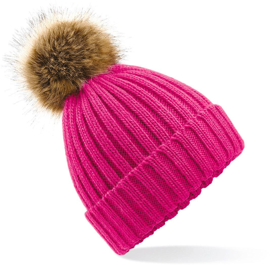 Bonnet epais avec pompon en fausse fourrure - La-broderie