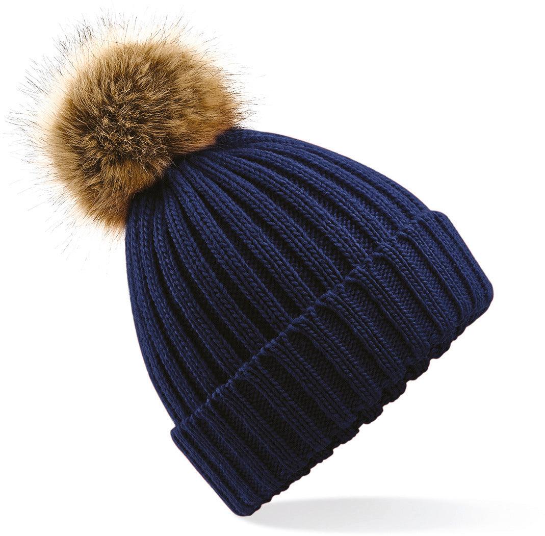 Bonnet epais avec pompon en fausse fourrure - La-broderie