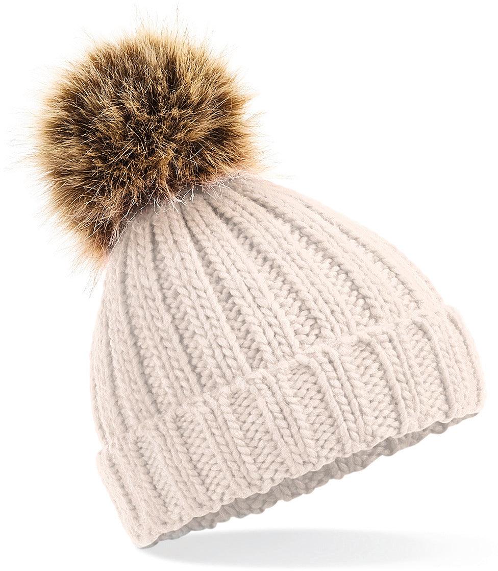 Bonnet epais avec pompon en fausse fourrure - La-broderie