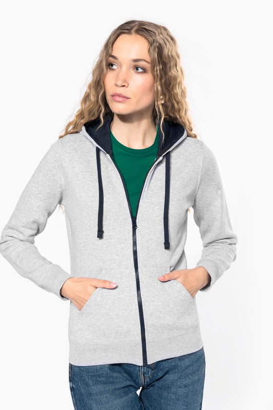 Sweat-shirt zippé capuche contrastée femme