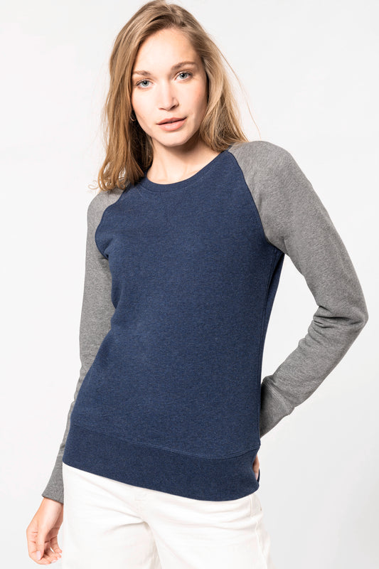 Sweat-shirt French Terry Bio bicolore col rond manches raglan femme