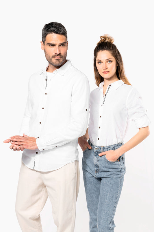 Chemise lin et coton manches longues homme