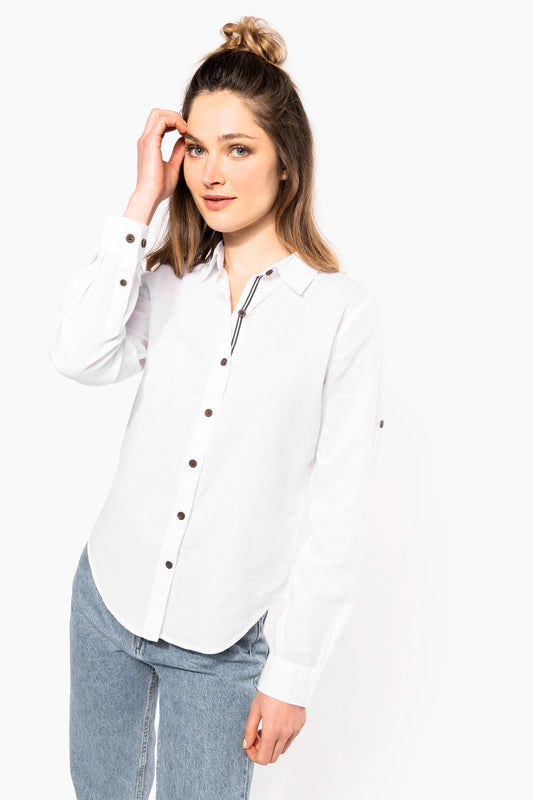 Chemise lin et coton manches longues femme